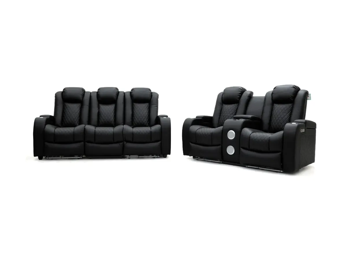 3+2 Electric Recliner Sofa Set - Black, Leather