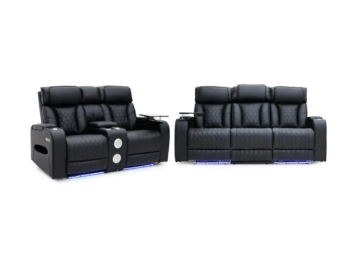 3+2 Electric Recliner Sofa Set - Black, Leather