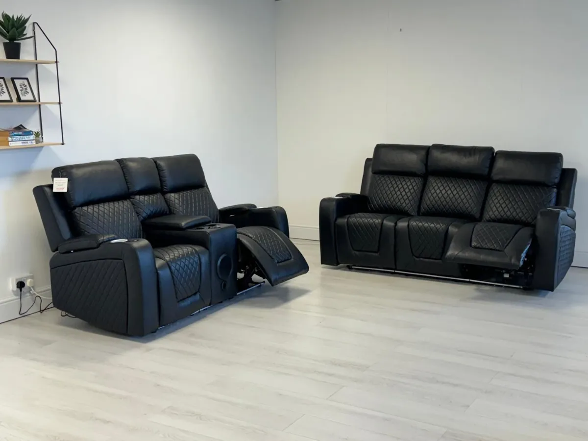 3+2 Electric Recliner Sofa Set - Black, Leather
