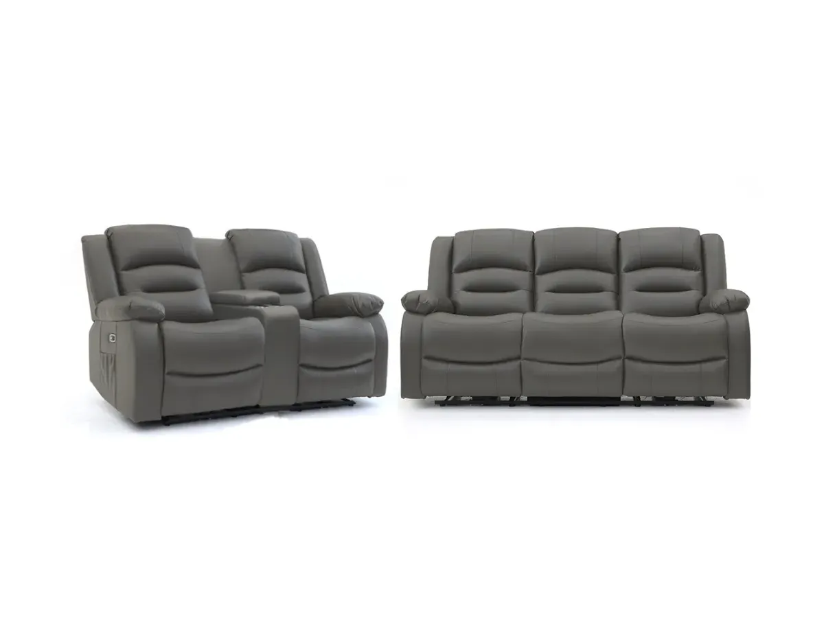 3+2 Electric Recliner Sofa Set - Grey, Leather