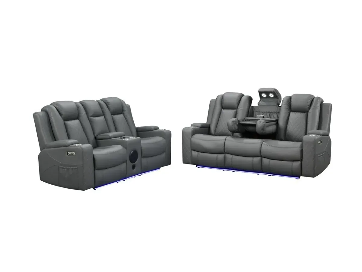 3+2 Electric Recliner Sofa Set - Grey, Leather