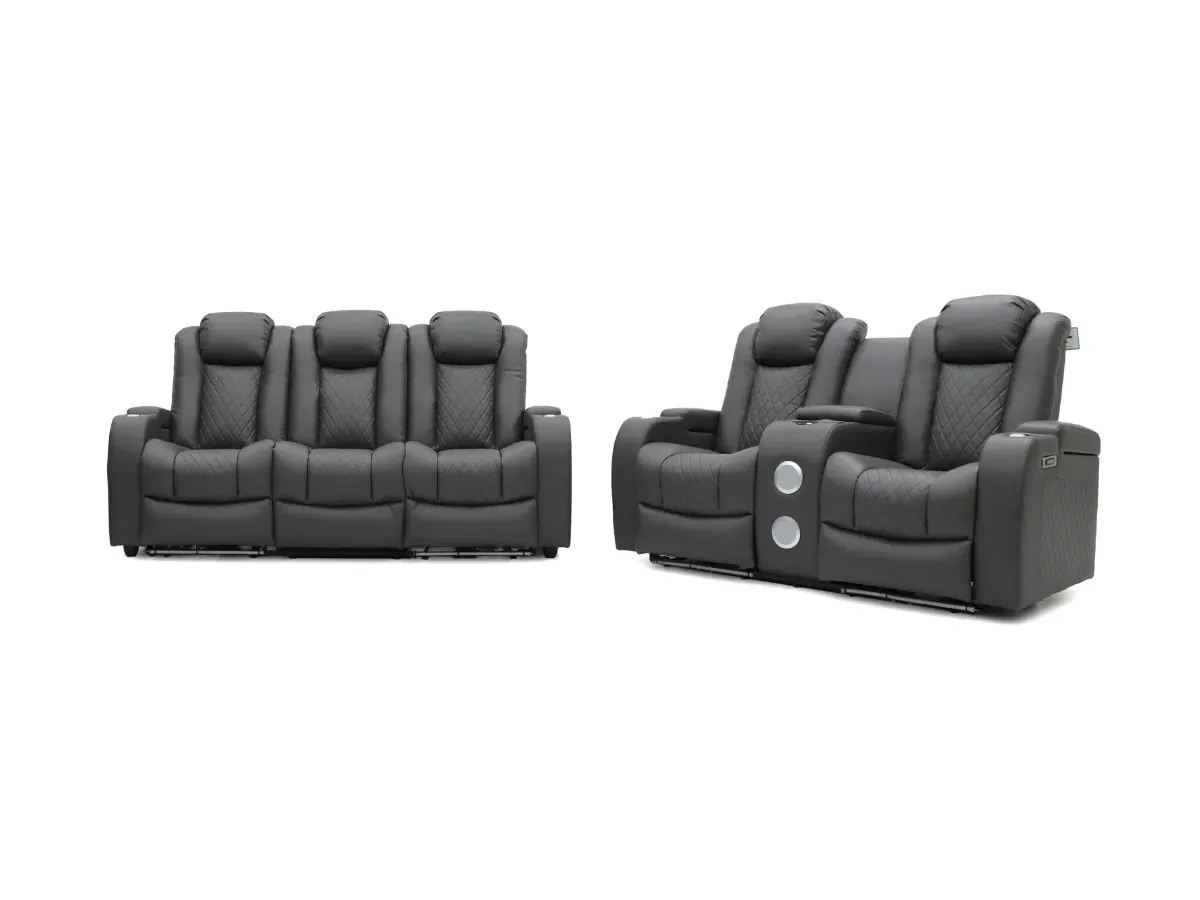 3+2 Electric Recliner Sofa Set - Grey, Leather