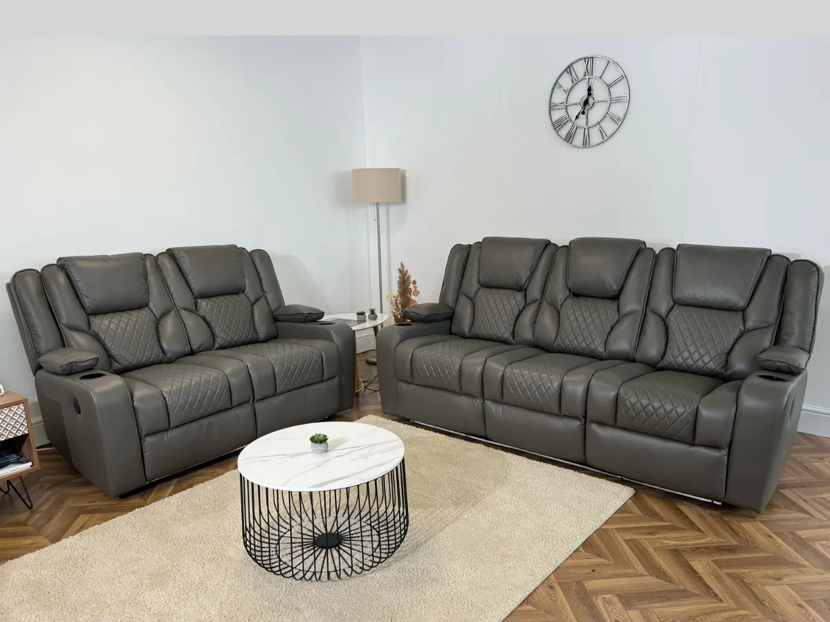 3+2 Electric Recliner Sofa Set - Grey, Leather