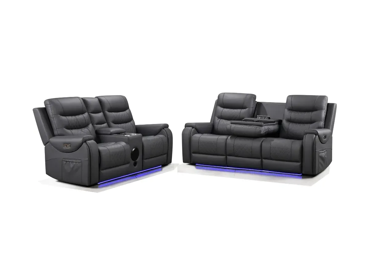3+2 Electric Recliner Sofa Set - Grey, Leather image