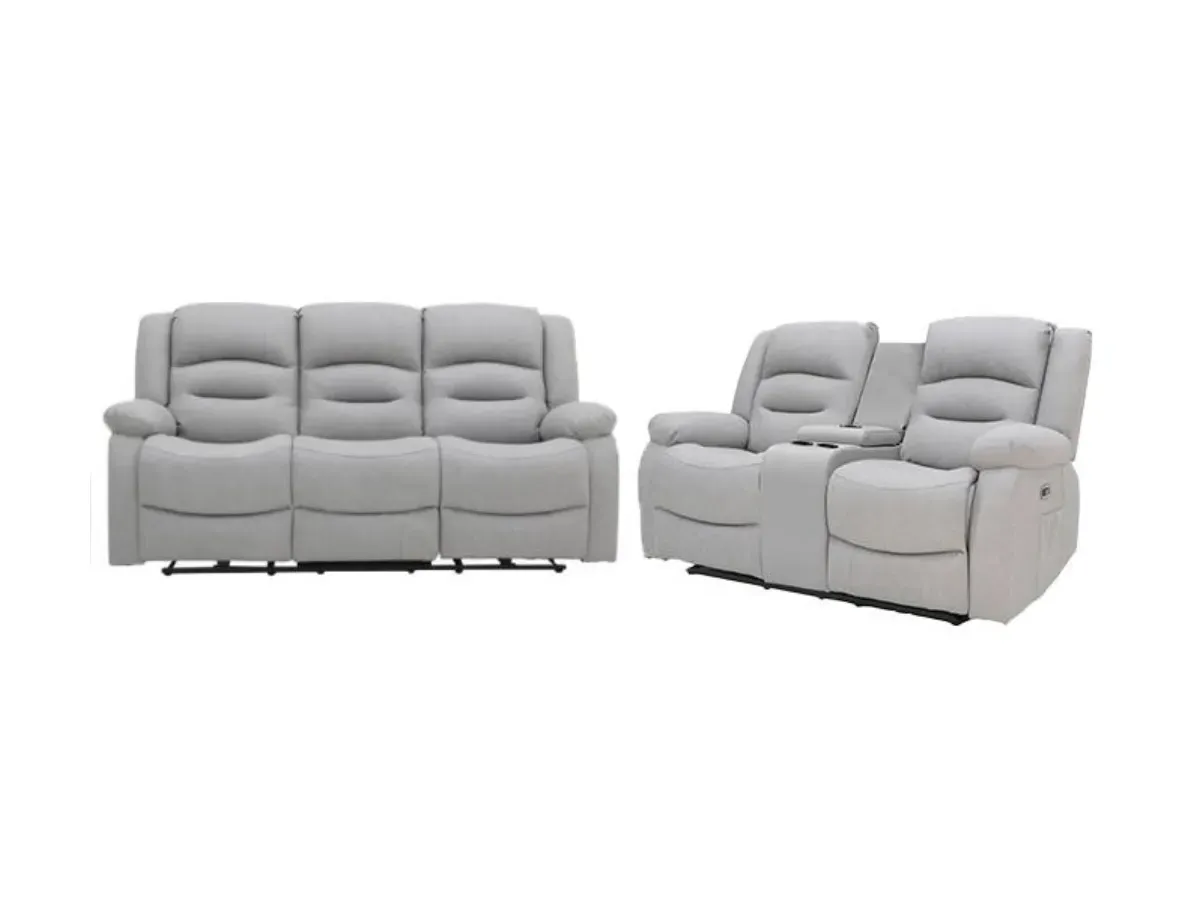 3+2 Electric Recliner Sofa Set - Light Grey, Leather image