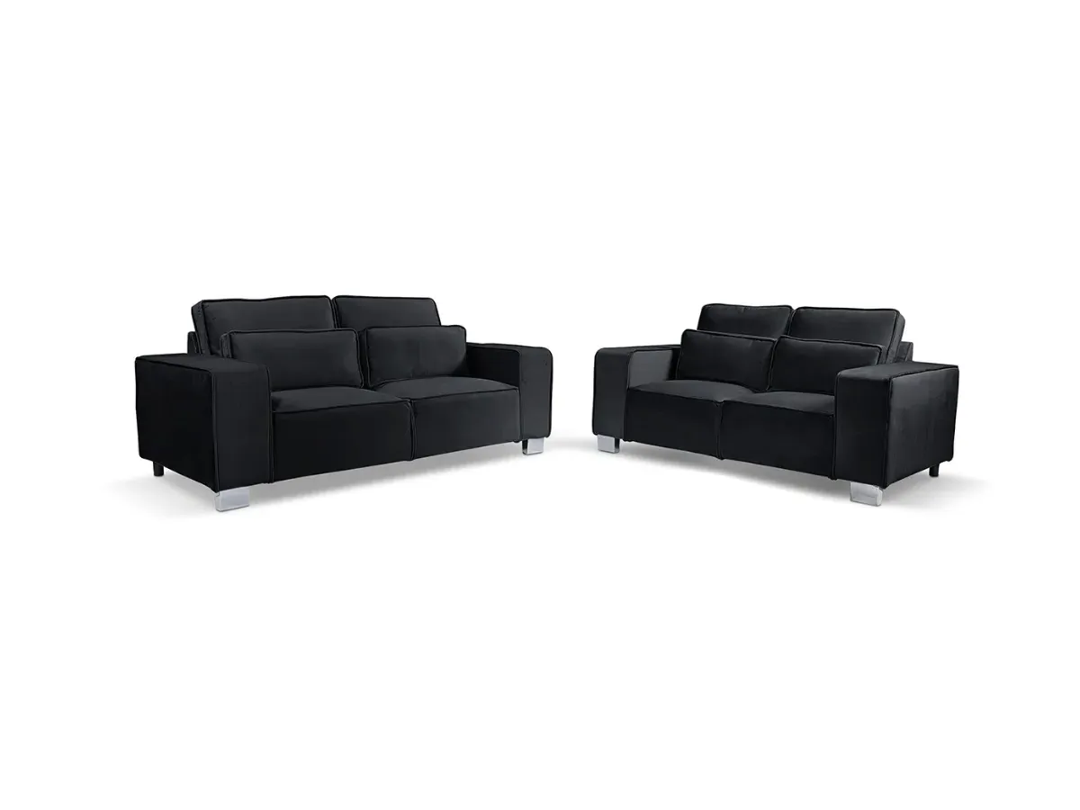 3+2 Sofa Set with Chrome Feet - Black, Velvet image