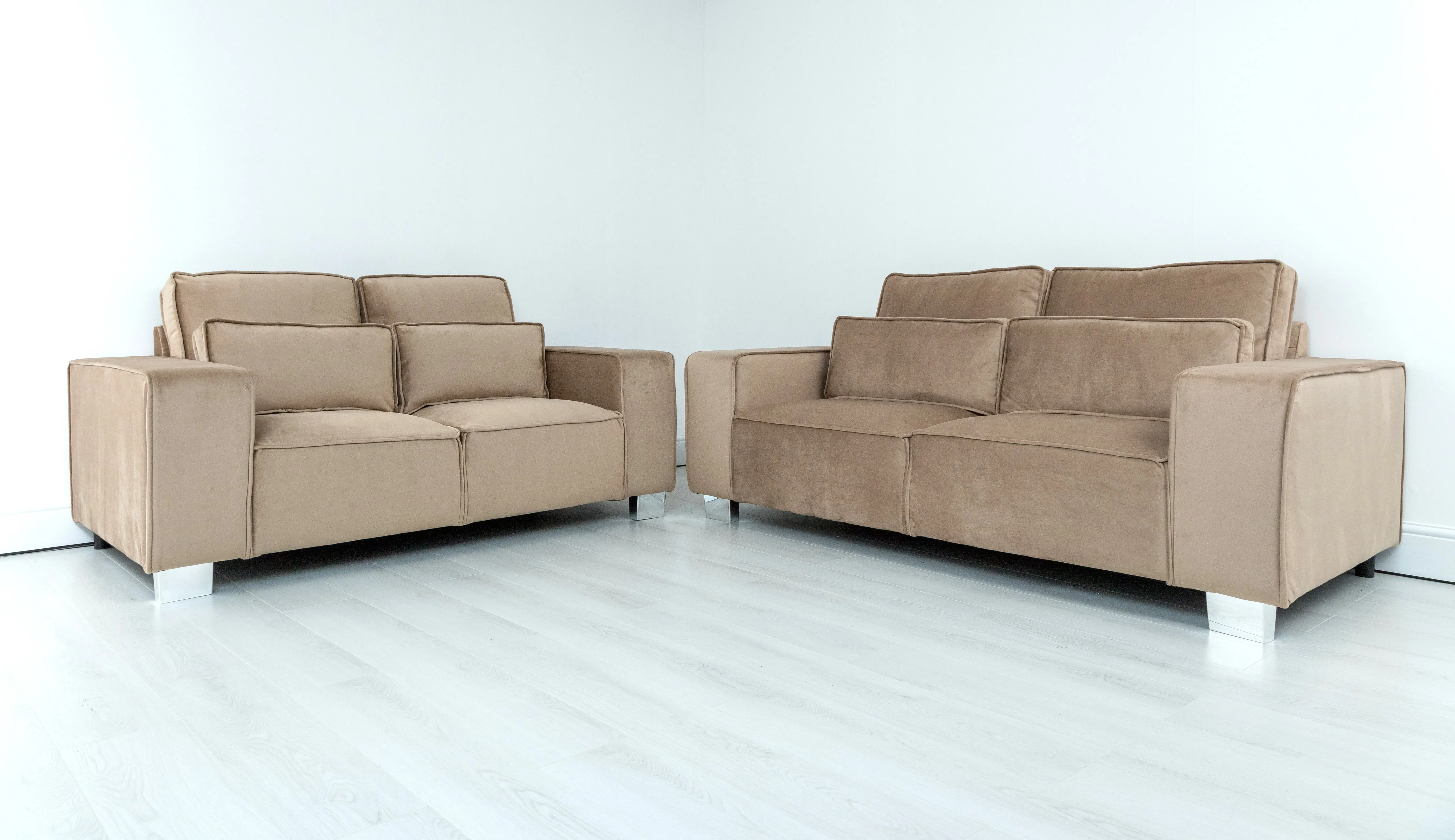 3+2 Sofa Set with Chrome Feet - Mink, Velvet