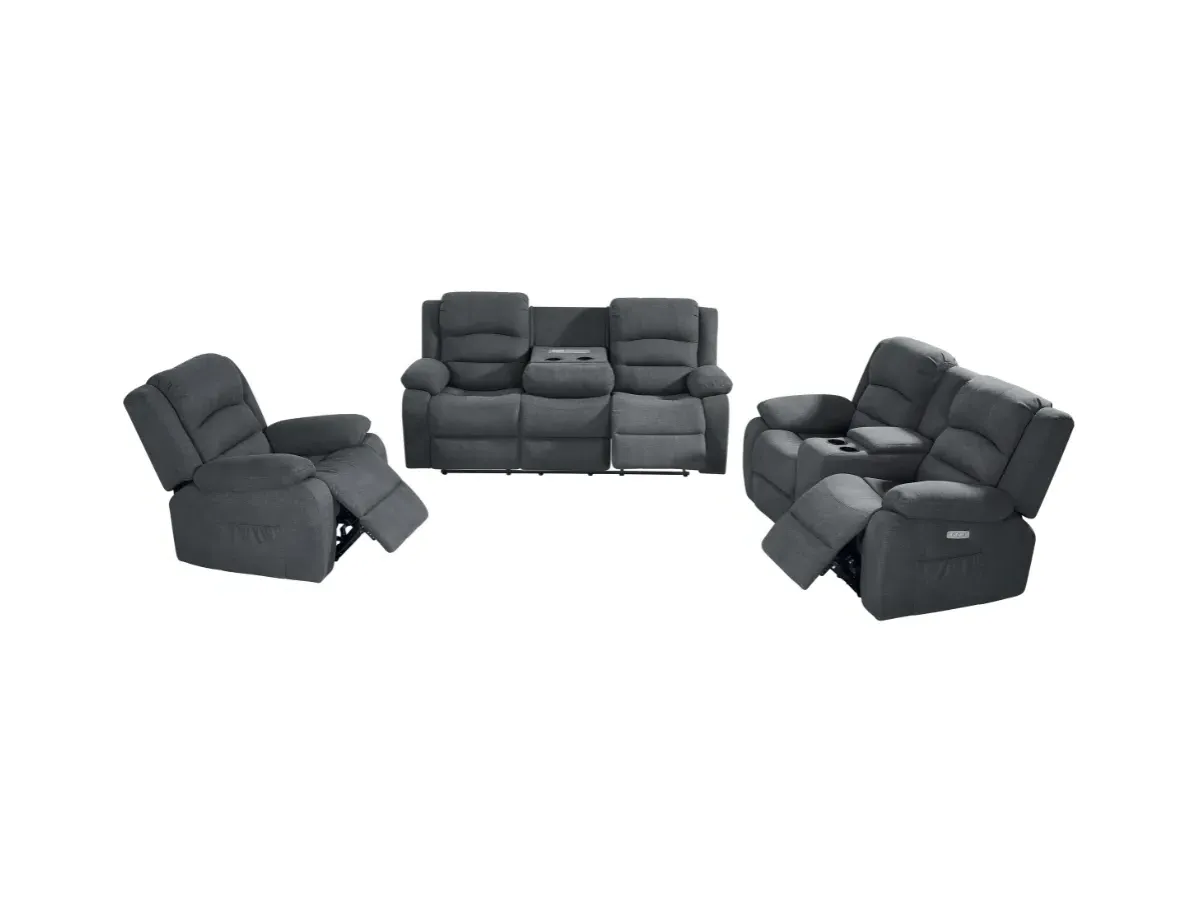 3+2+1 Electric Recliner Set - Grey, Chenille