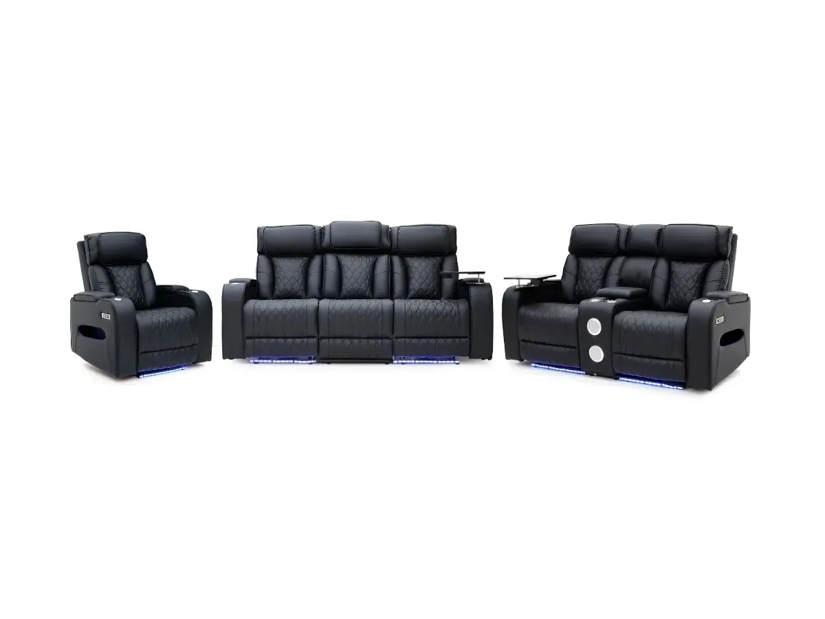 3+2+1 Electric Recliner Sofa Set - Black, Leather