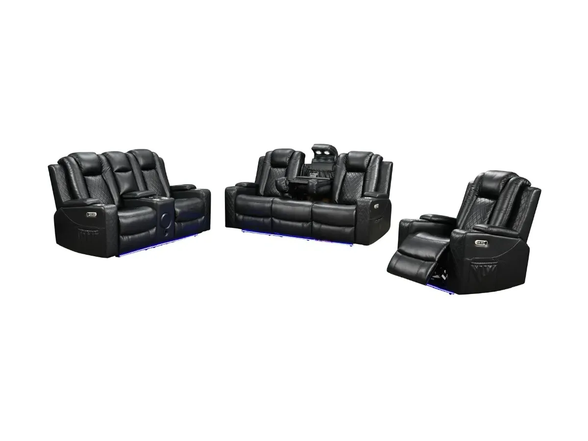 3+2+1 Electric Recliner Sofa Set - Black, Leather image