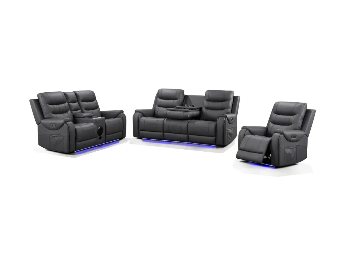 3+2+1 Electric Recliner Sofa Set - Grey, Leather