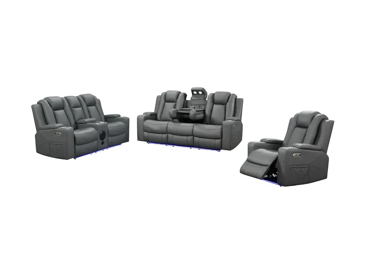 3+2+1 Electric Recliner Sofa Set - Grey, Leather