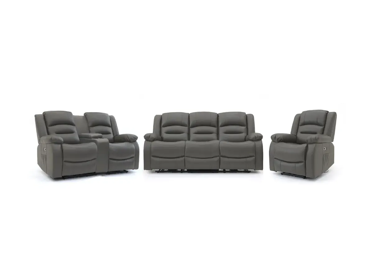 3+2+1 Electric Recliner Sofa Set - Grey, Leather