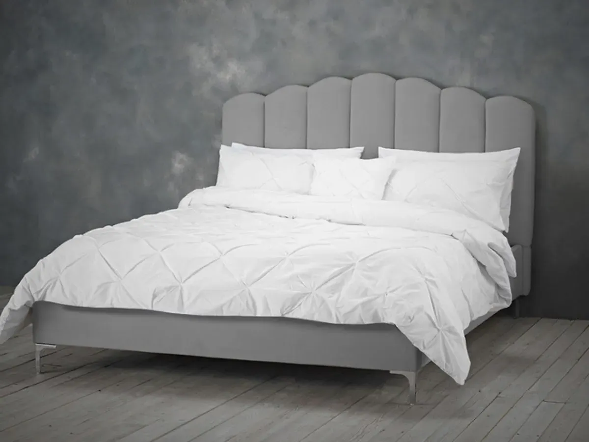 Bed Frame with Fluted Headboard - Silver, Velvet