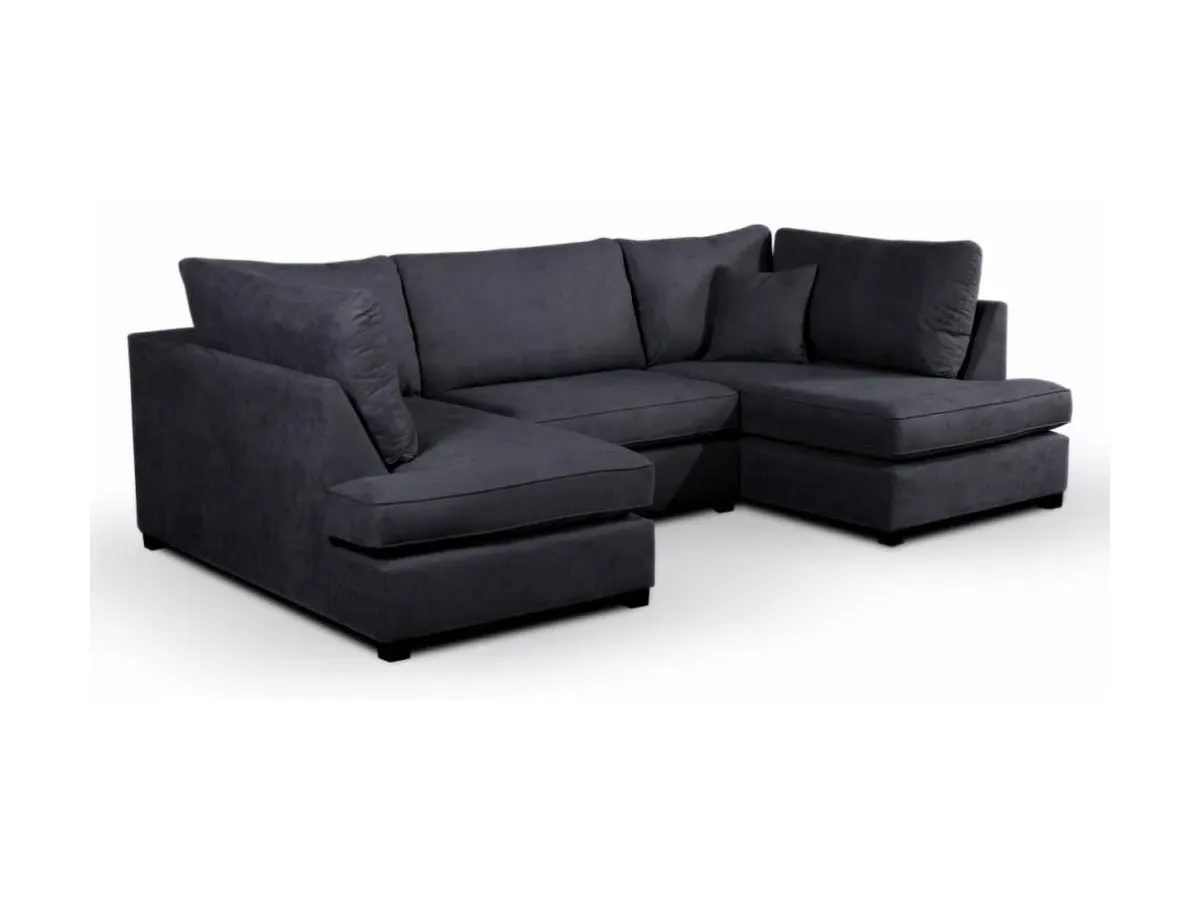 Small U-Shaped Sofa with Footstool - Black, Fabric image