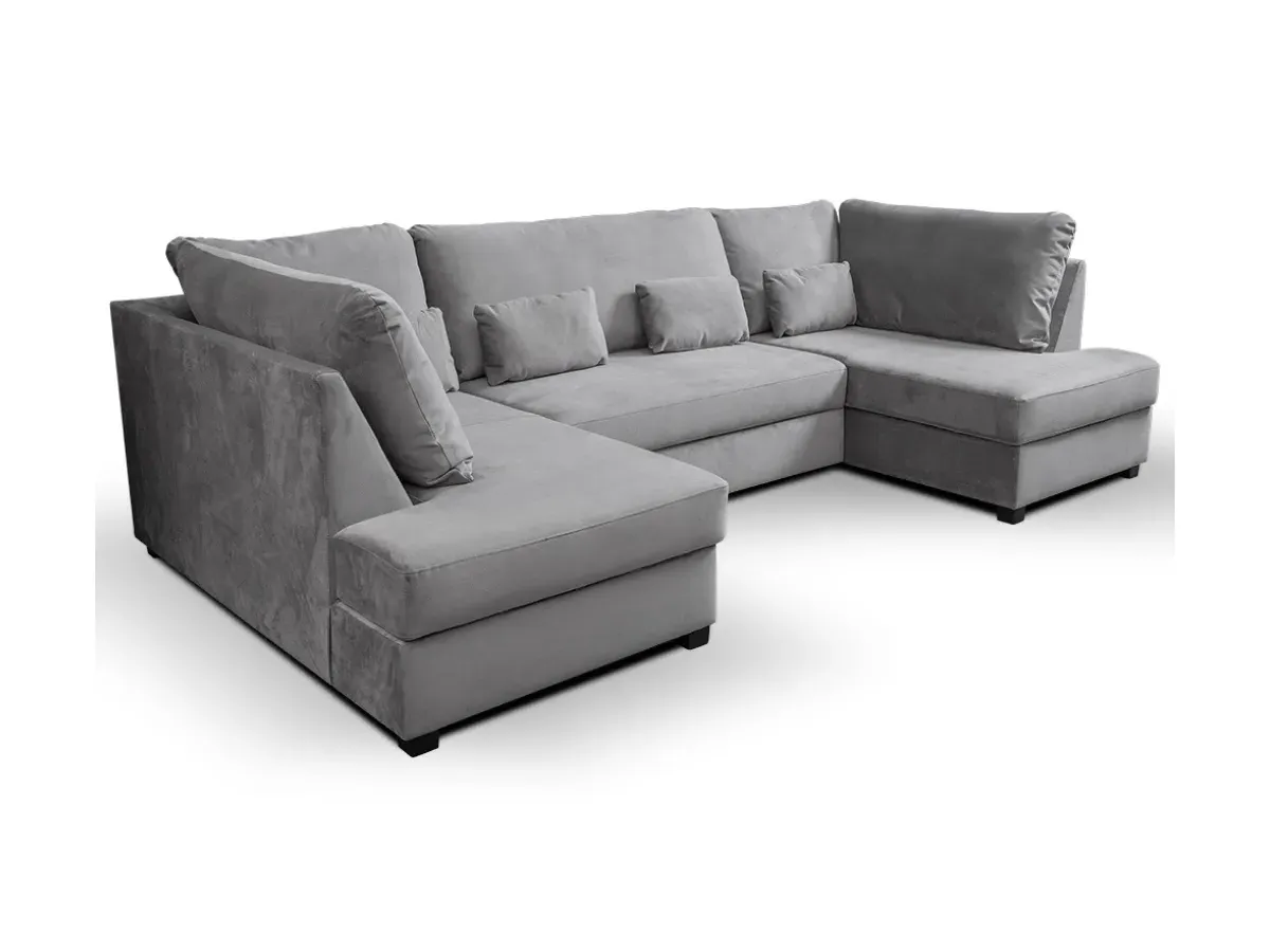 U-Shaped Sofa Bed with Storage - Grey, Velvet