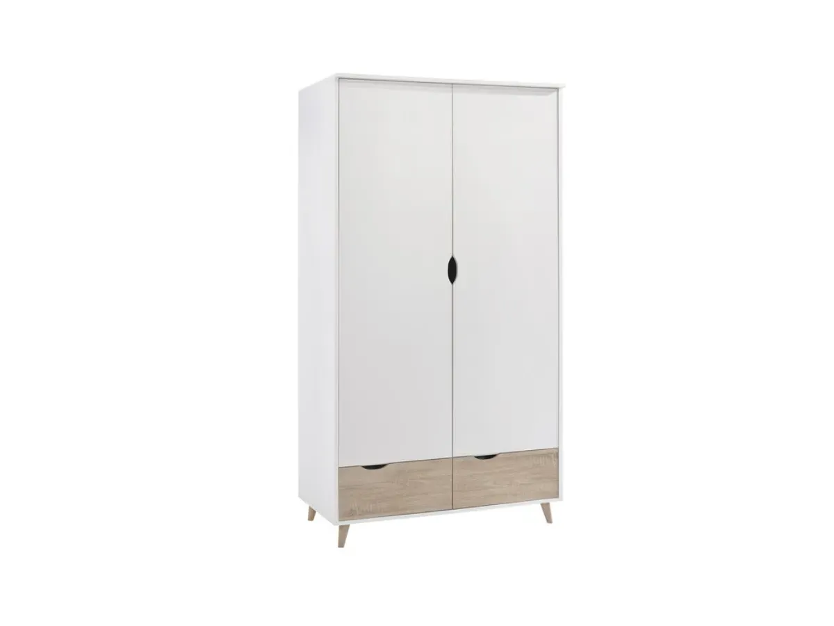 2-Door Wardrobe with Drawers - White, Oak
