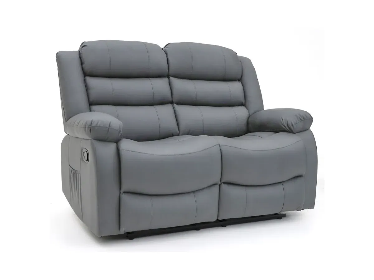 2-Seater Recliner Sofa Manual - Grey, Faux Leather