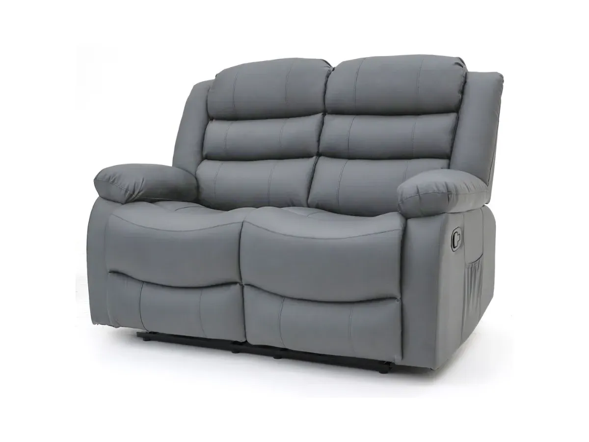 2-Seater Reclining Sofa with Pockets - Grey Leather image