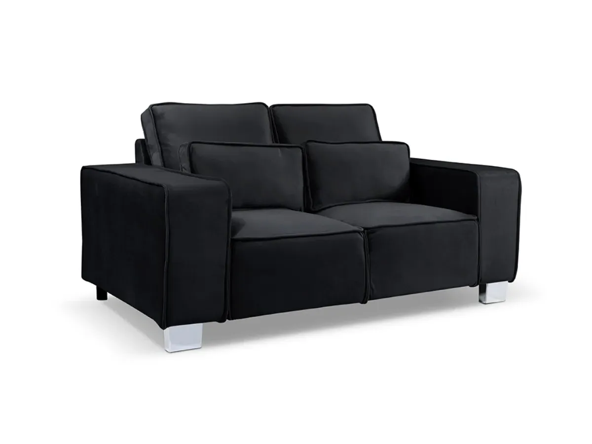 2-Seater Sofa with Chrome Feet - Black, Velvet image