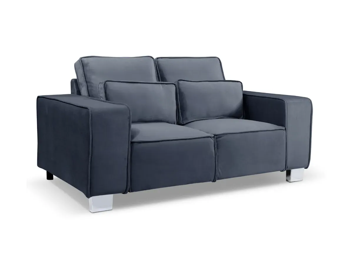 2-Seater Sofa with Chrome Feet - Grey, Velvet image