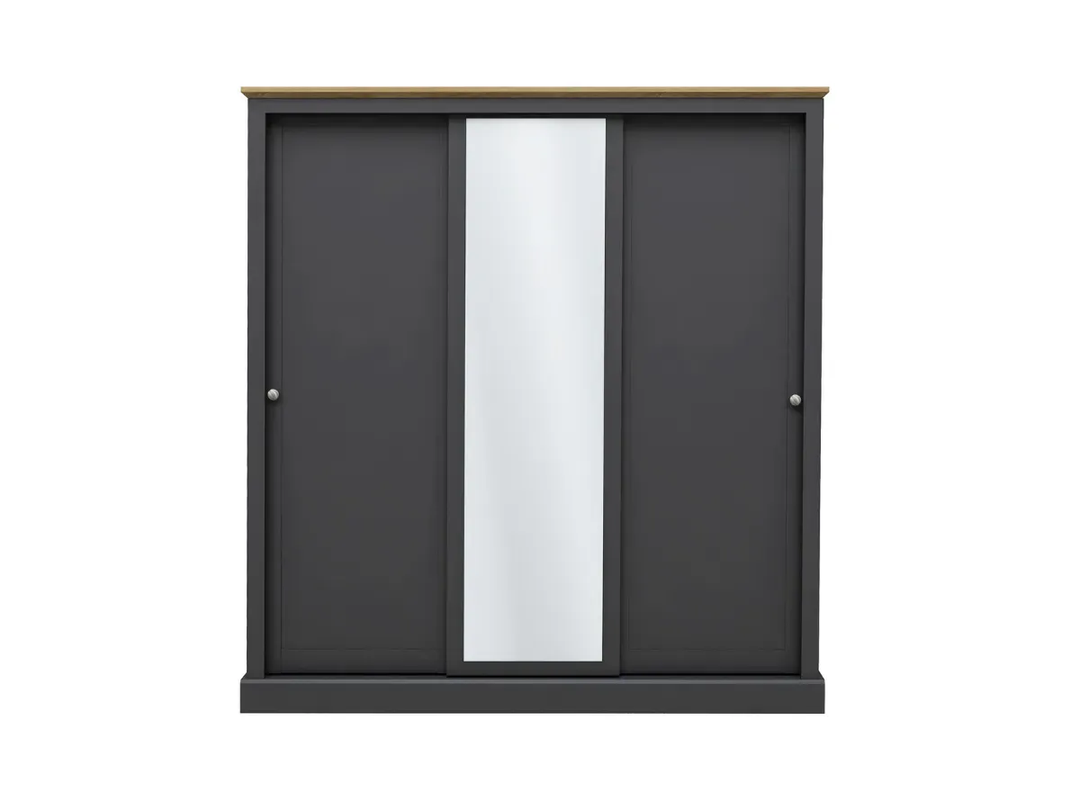 3-Door Sliding Wardrobe with Mirror - Charcoal image