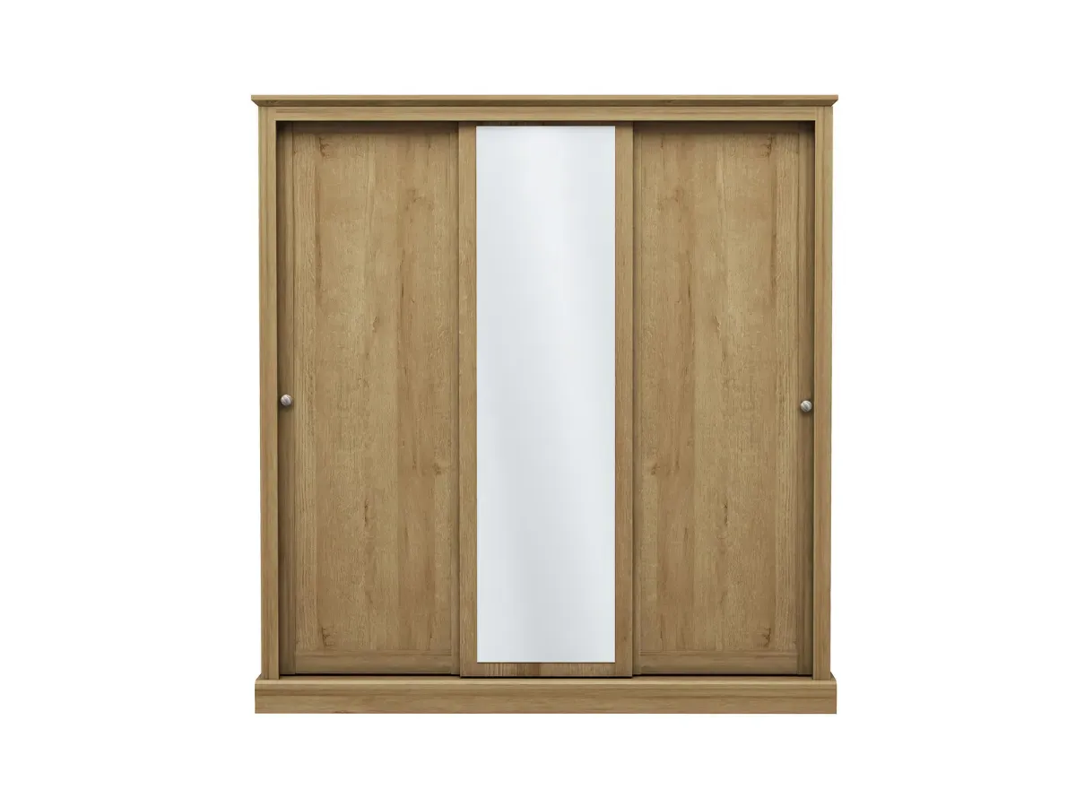 3-Door Sliding Wardrobe with Mirror - Oak