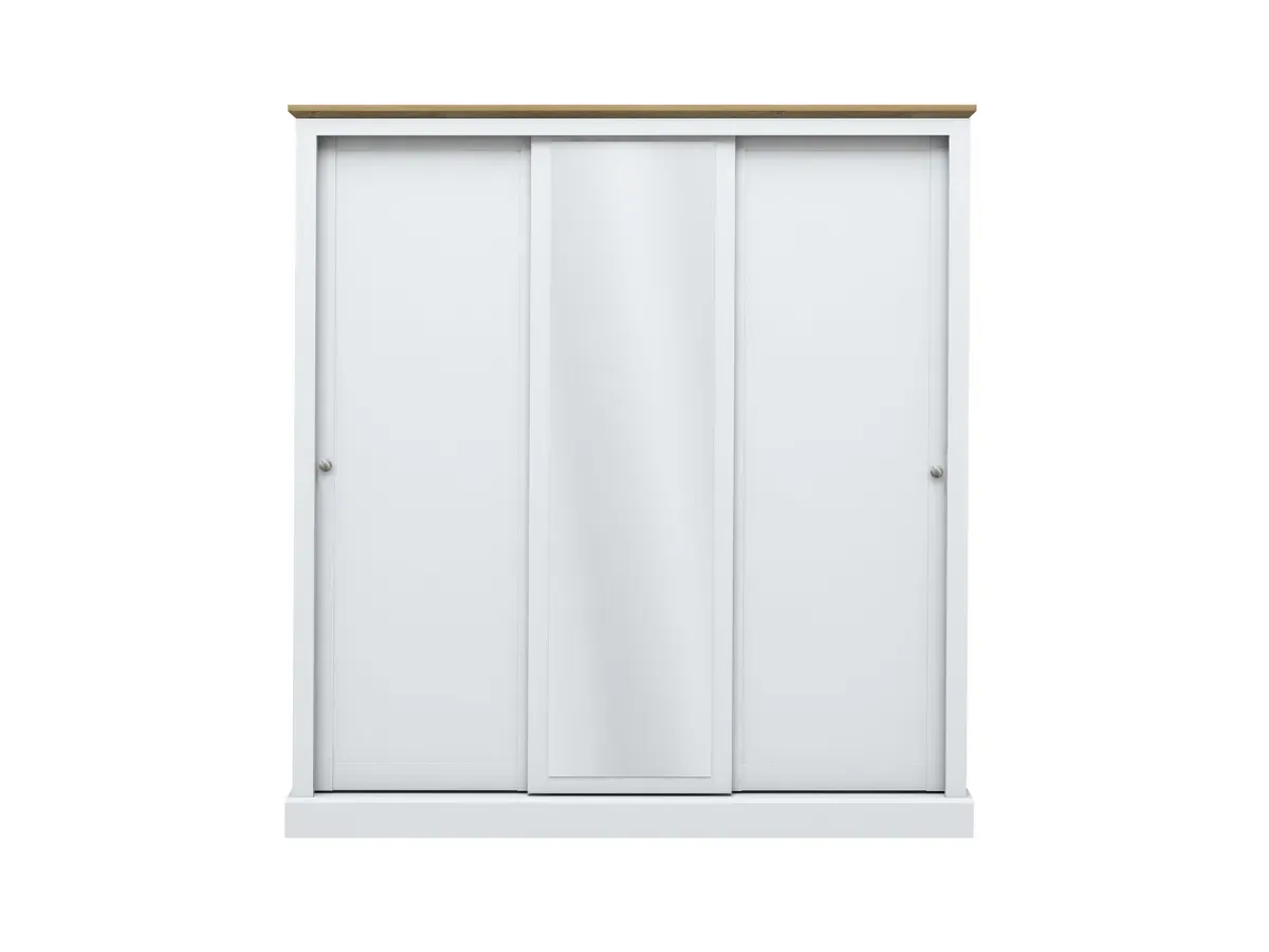 3-Door Sliding Wardrobe with Mirror - White