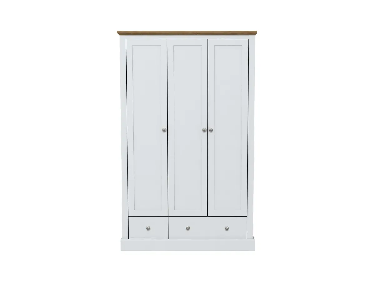 3-Door Wardrobe with Drawers - White, Hardwood