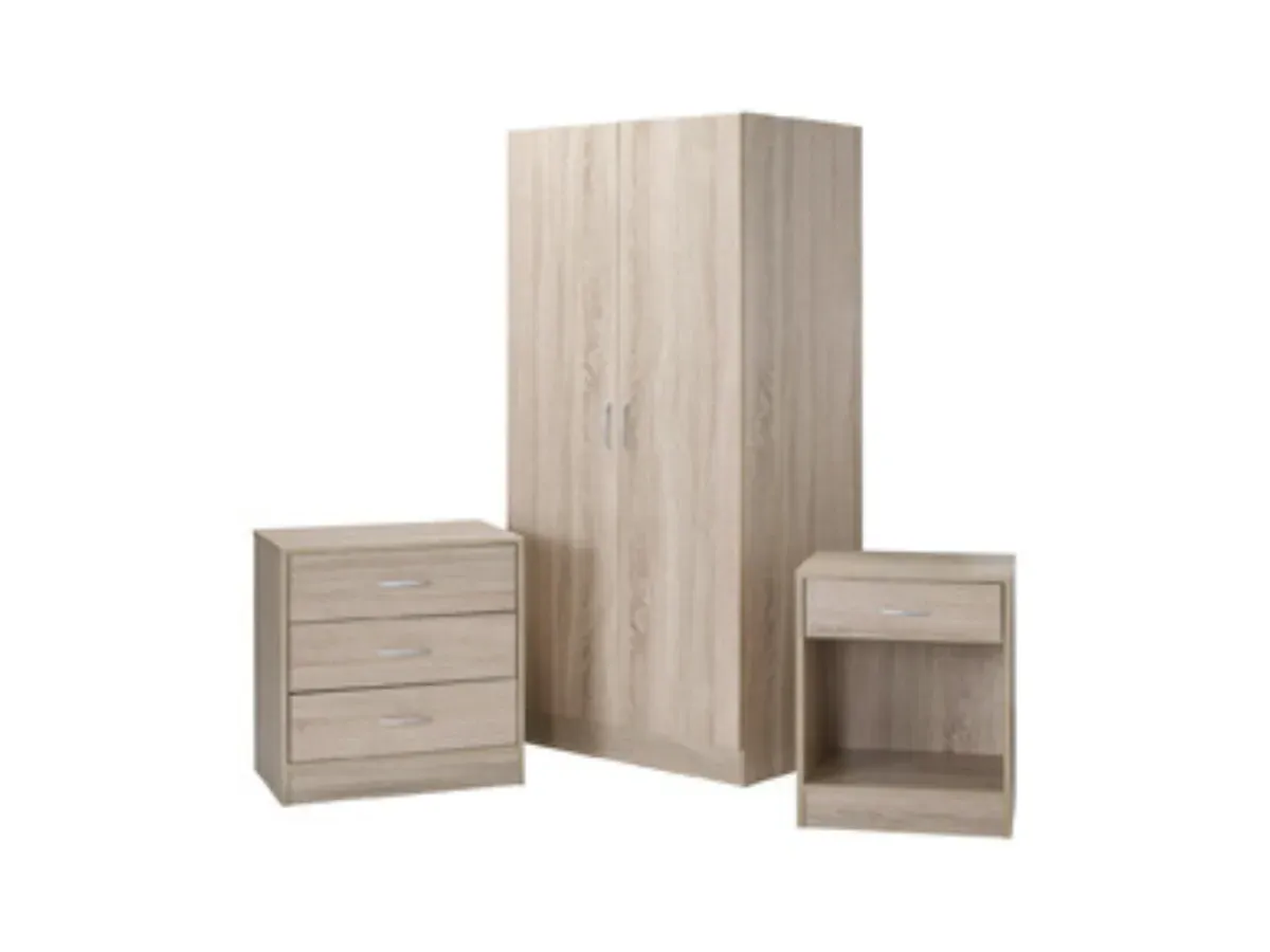 3-Piece Wardrobe Set with Storage - White, Oak image