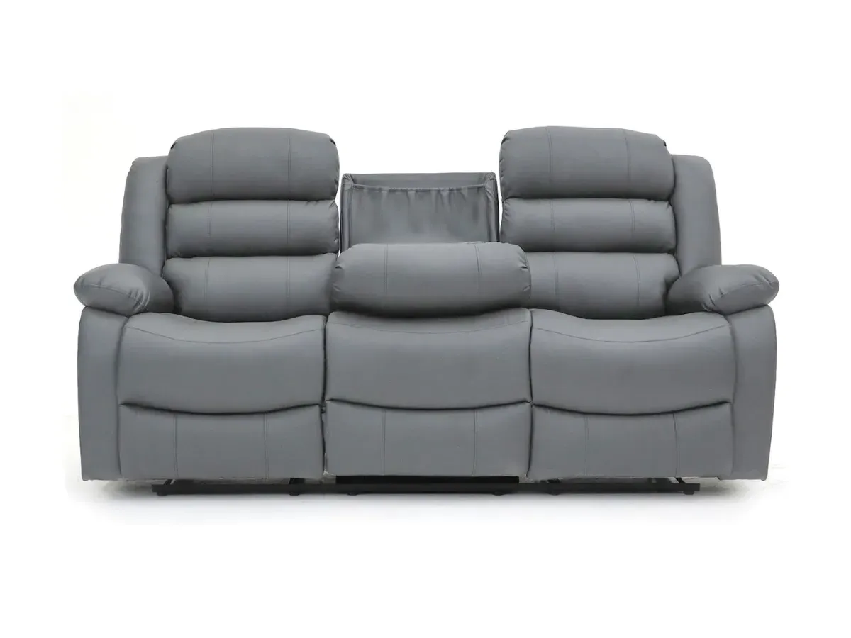 3-Seater Recliner Sofa with Cupholders - Grey, Faux Leather