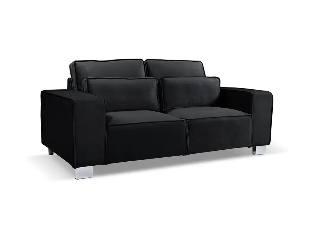3-Seater Sofa with Chrome Feet - Black, Velvet image