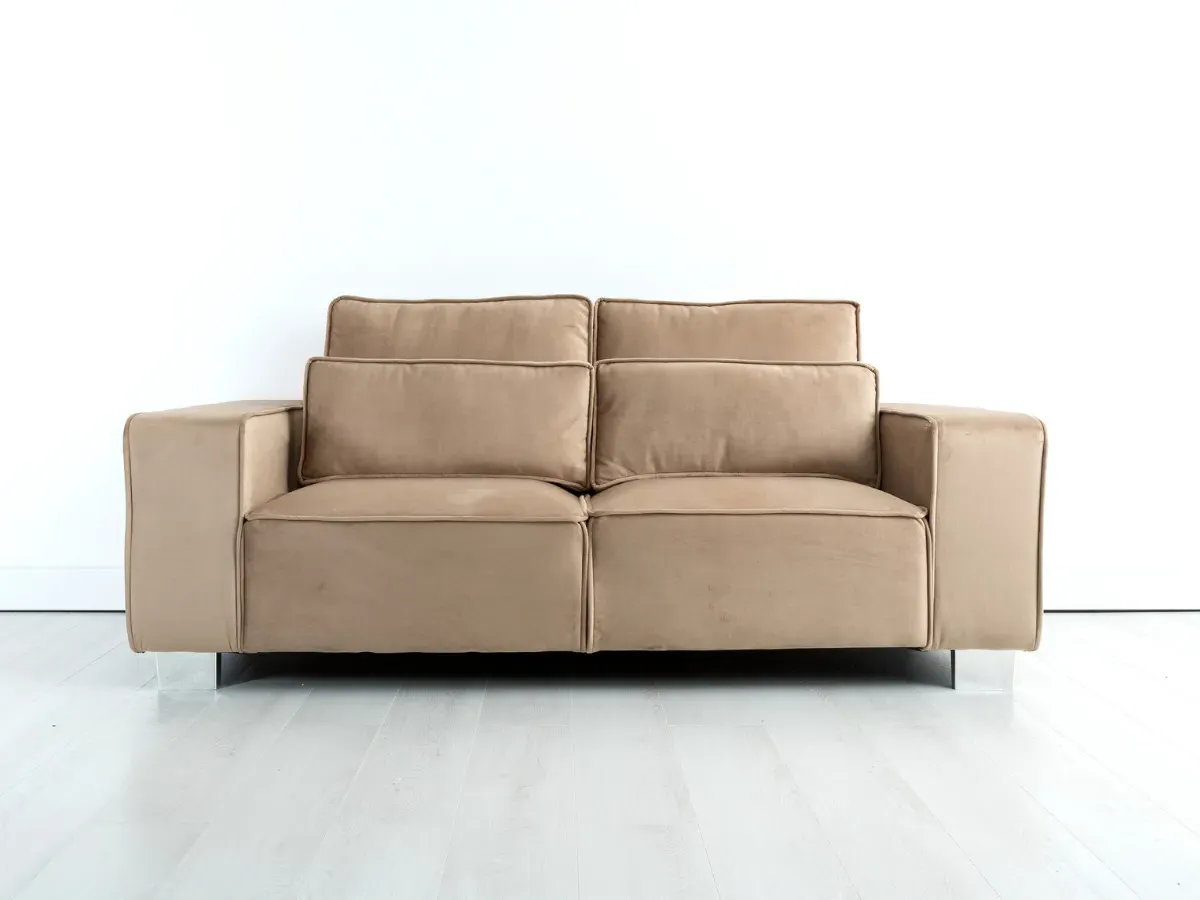 3-Seater Sofa with Chrome Feet - Mink, Velvet