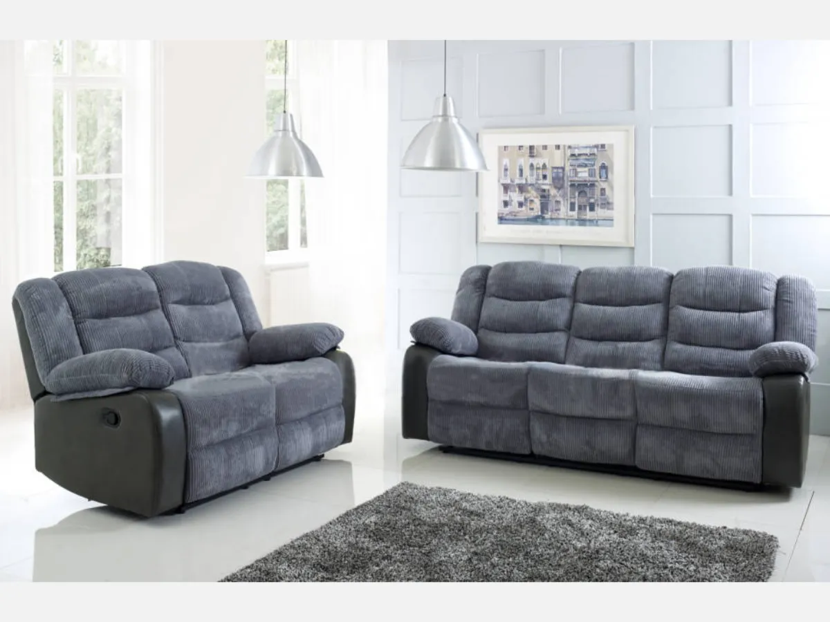 3+2 Recliner Sofa Set with Cupholders - Grey, Cord image
