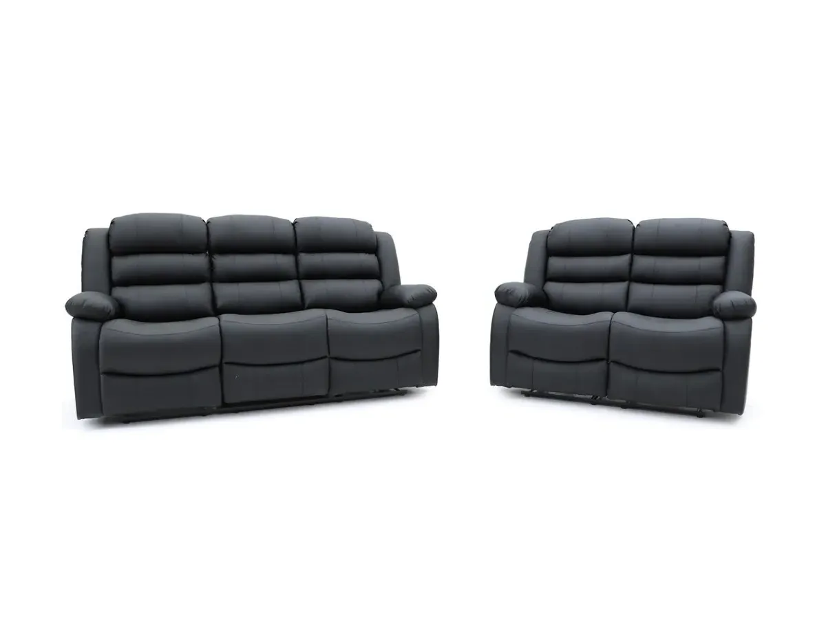 3+2 Recliner Sofa Set with Storage - Black, Leather