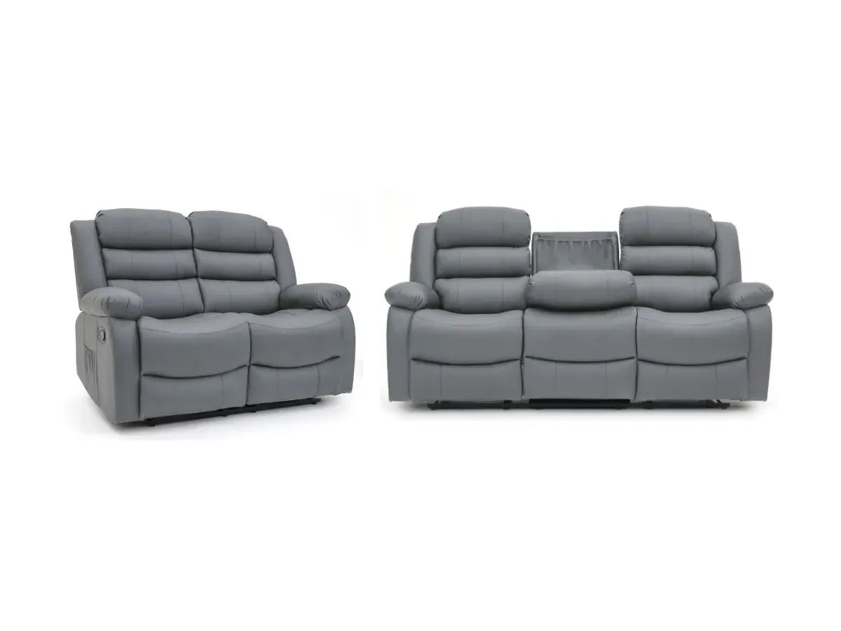 3+2 Recliner Sofa Set with Storage - Grey, Leather