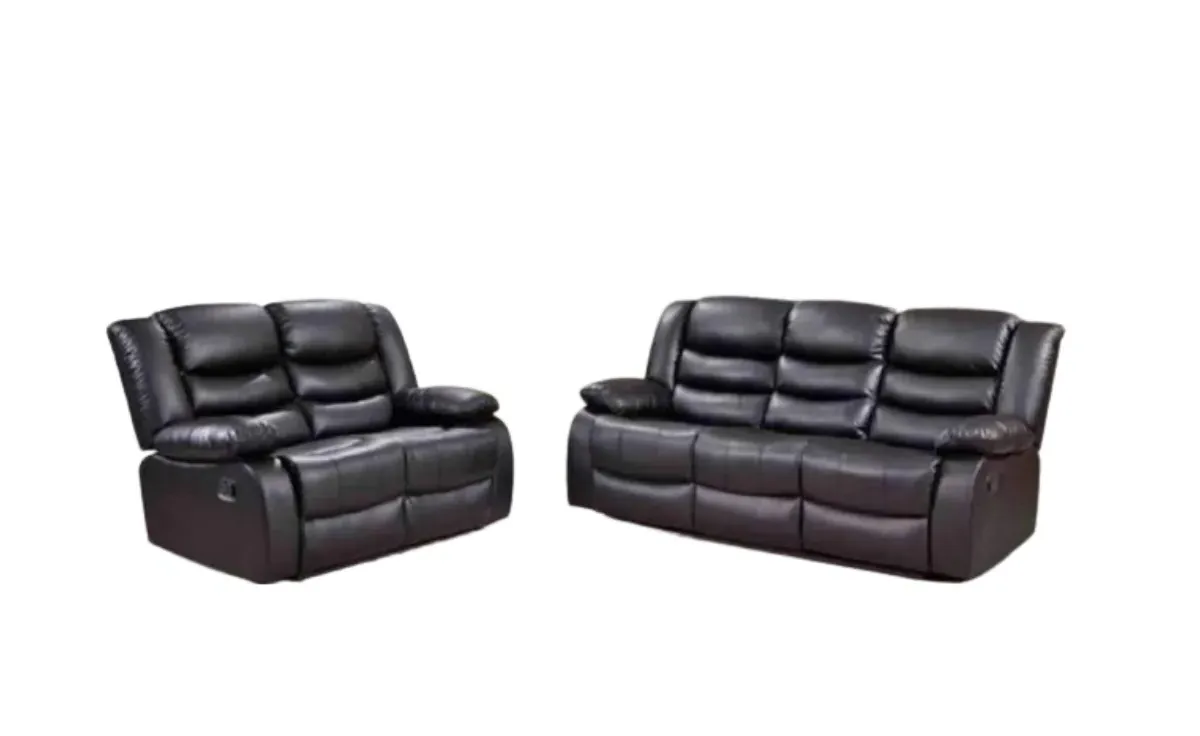3+2 Seater Recliner Sofa Set - Black, Faux Leather