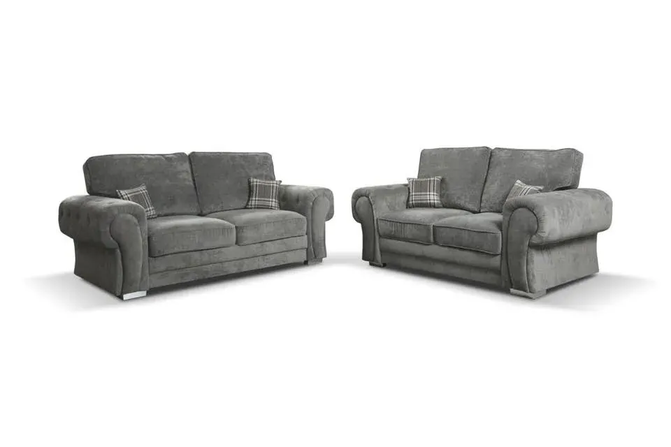 3+2 Sofa Set with Chrome Feet - Grey, Fabric
