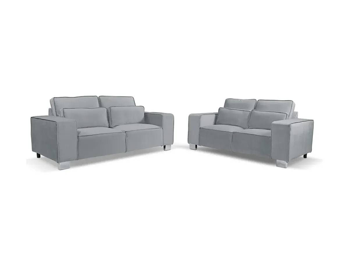 3+2 Sofa Set with Chrome Feet - Silver, Velvet image