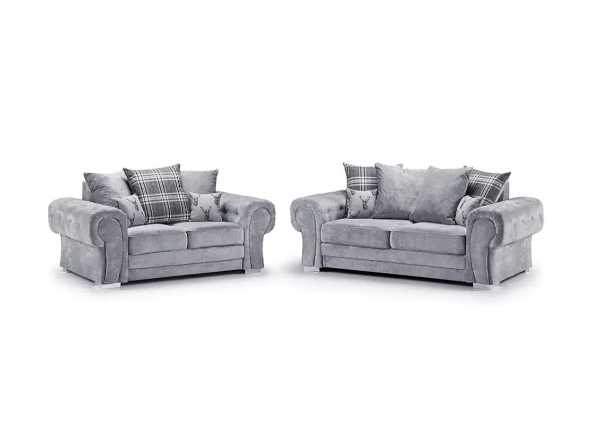 3+2 Sofa Set with Scatter Cushions - Grey