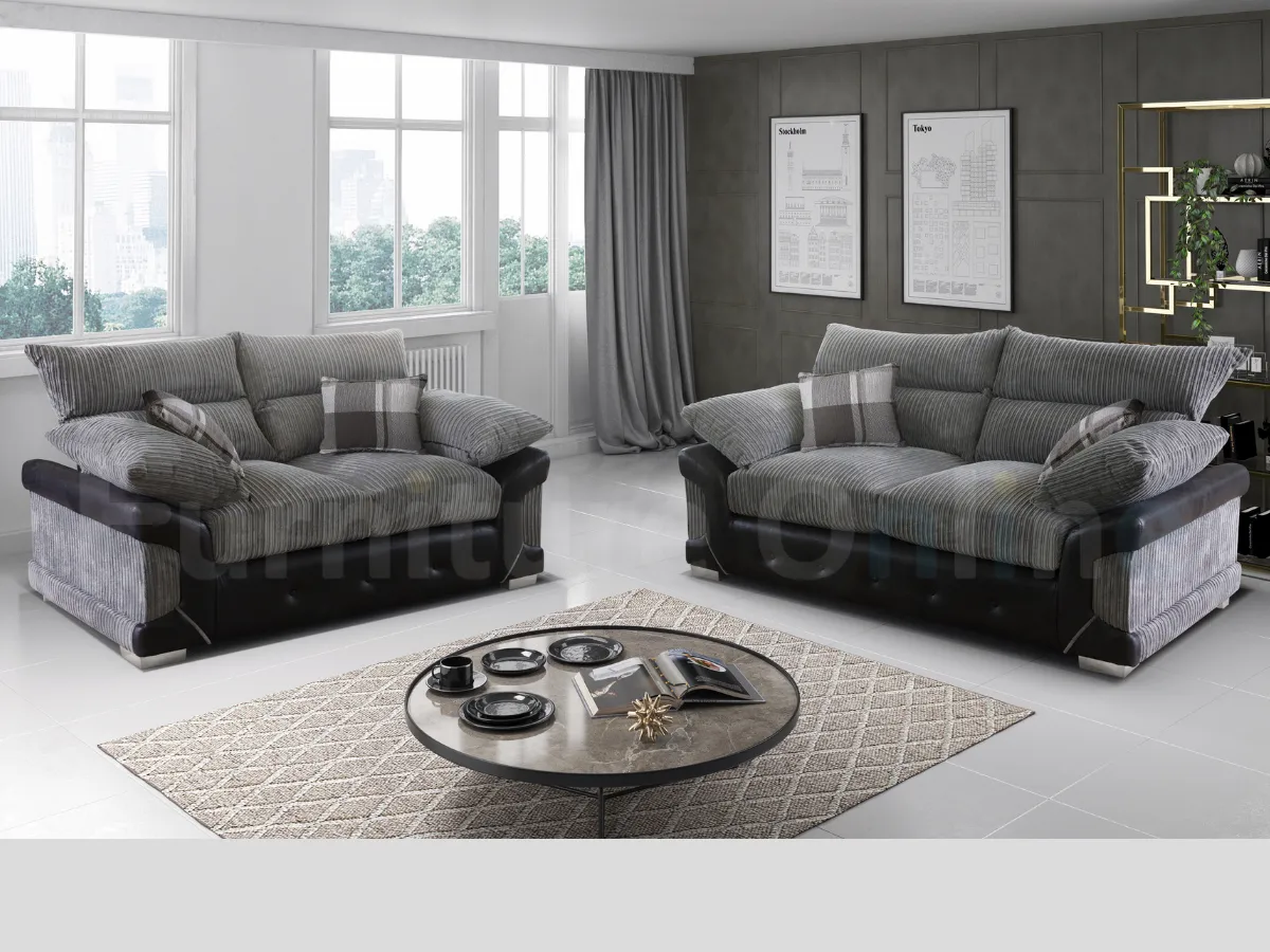 3+2 Sofa Set with Track Arms - Grey, Cord image