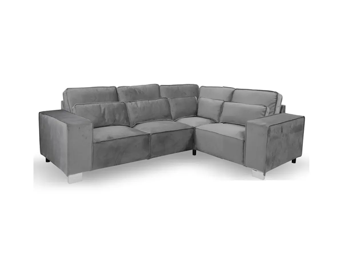 4-Seater Left Corner Sofa - Grey, Velvet image