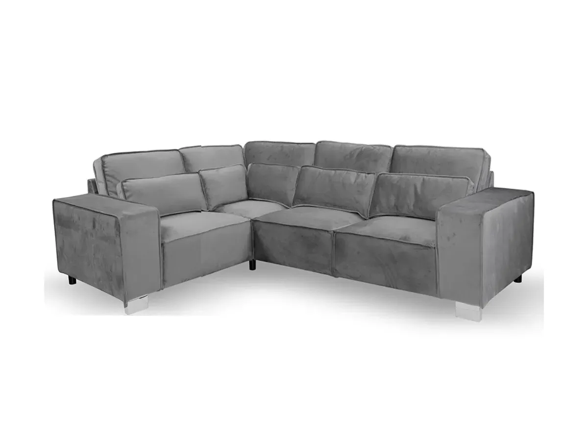 4-Seater Right Corner Sofa - Grey, Velvet