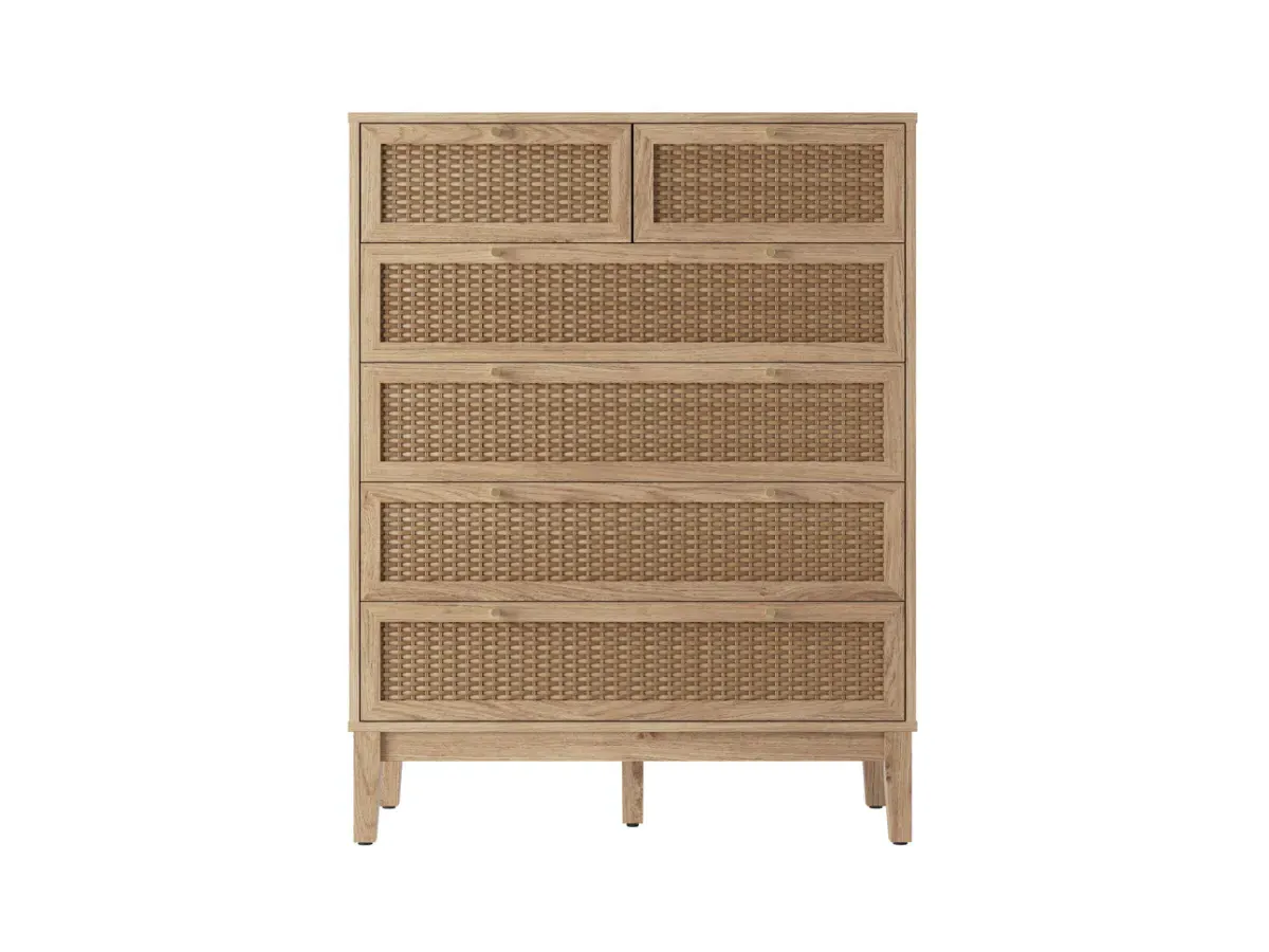 6-Drawer Chest with Rattan Fronts - Oak image
