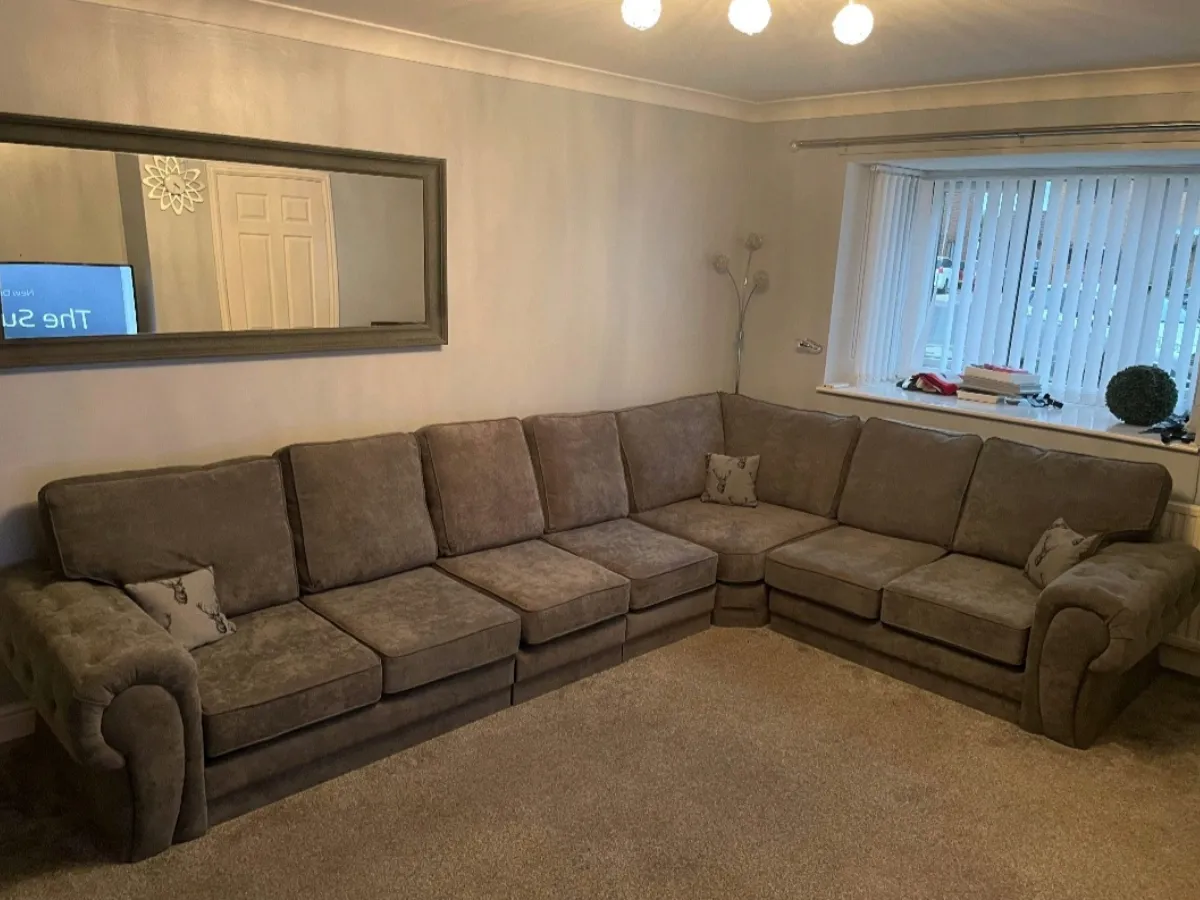 7-Seater Corner Sofa with Full Back - Grey, Fabric