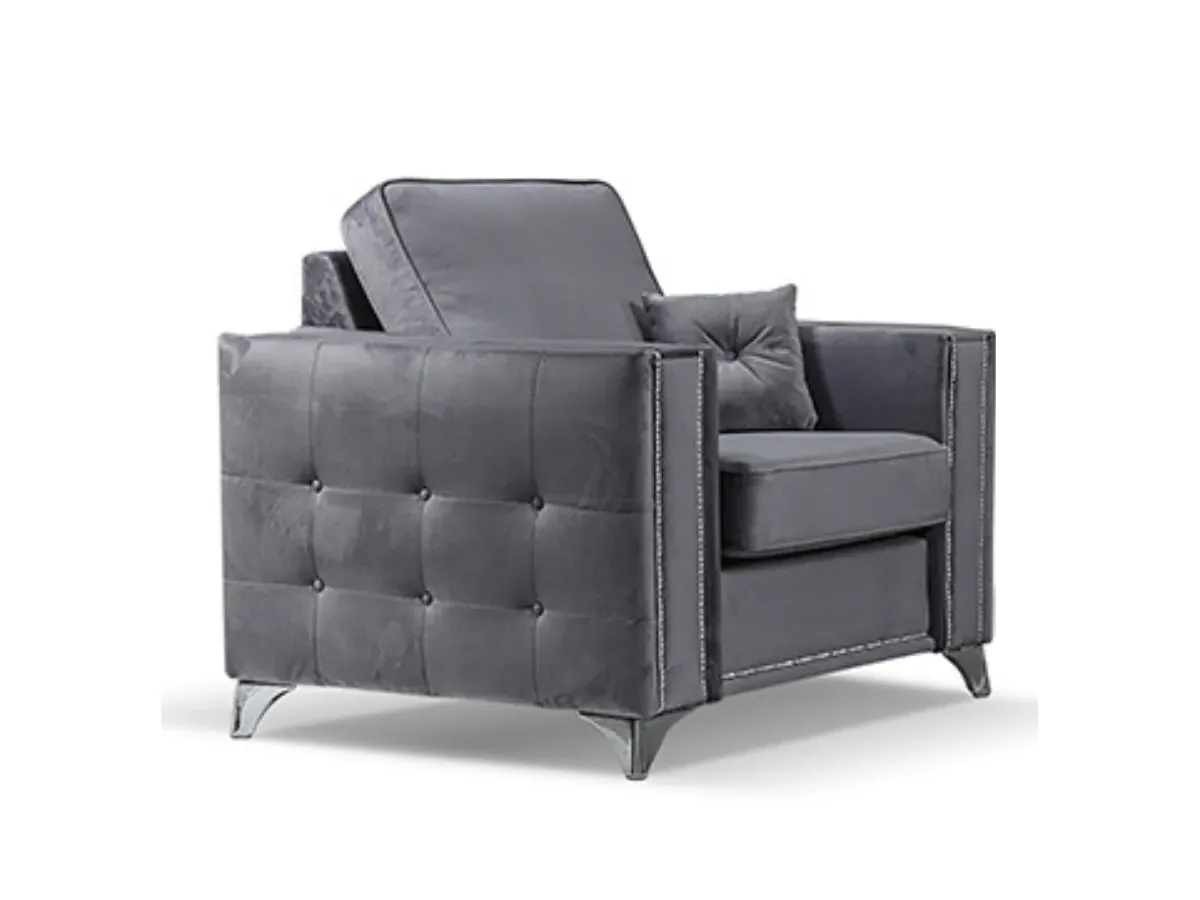 Armchair with Chrome Legs - Grey, Velvet