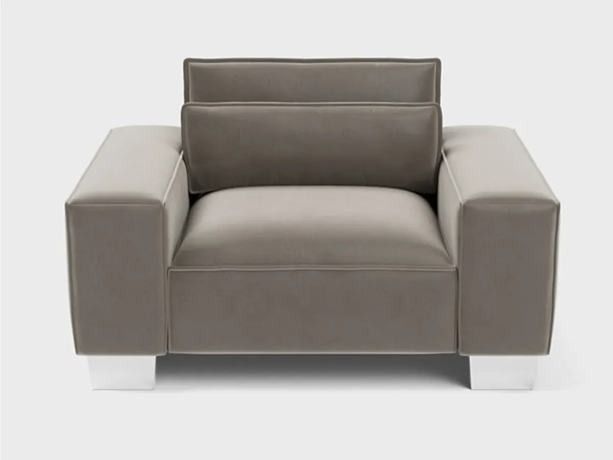 Armchair with Cushion - Mink, Velvet