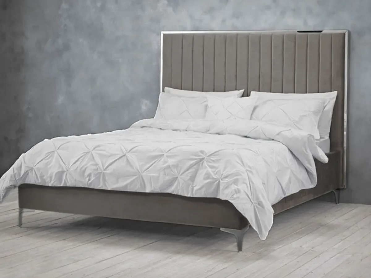 Bed Frame with Headboard - Mink Grey, Velvet
