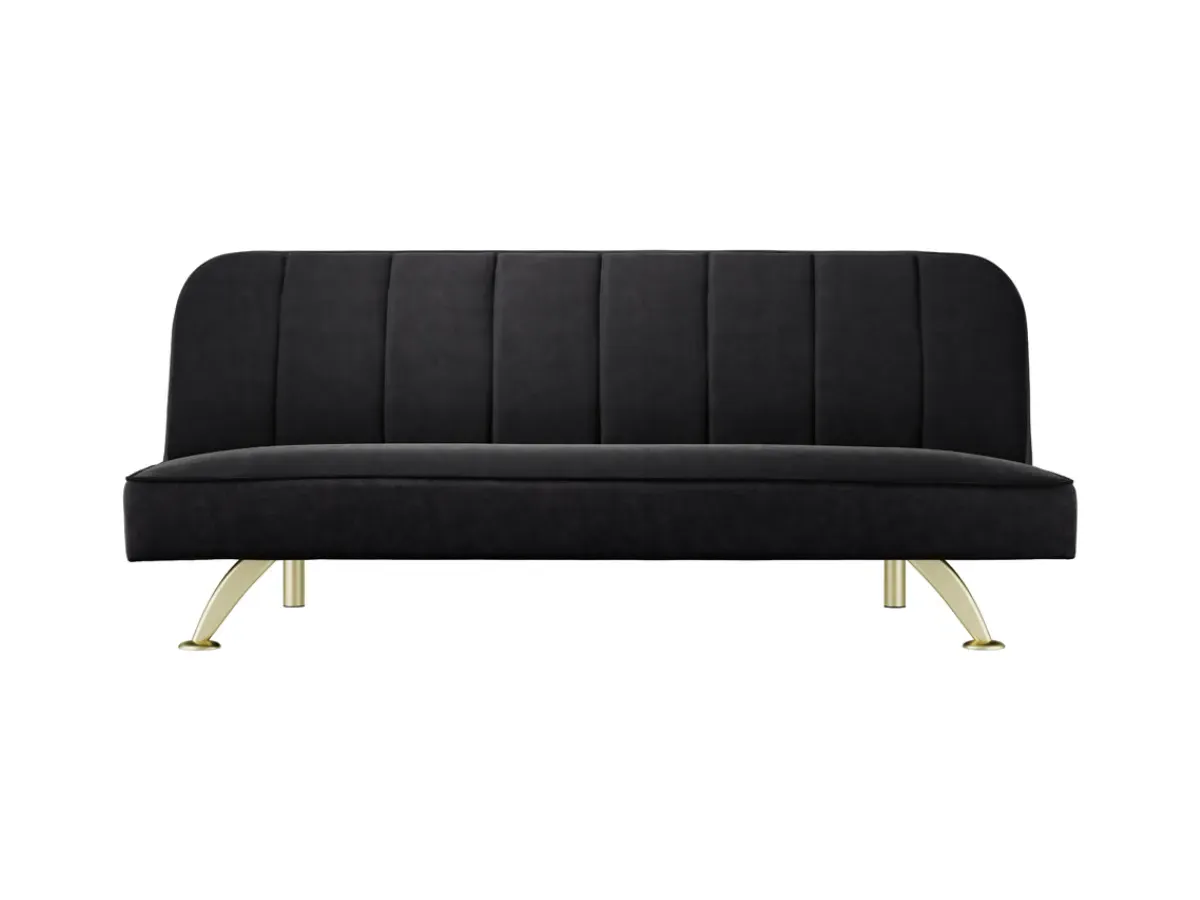 Convertible Sofa Bed with Chrome Legs - Black, Velvet image