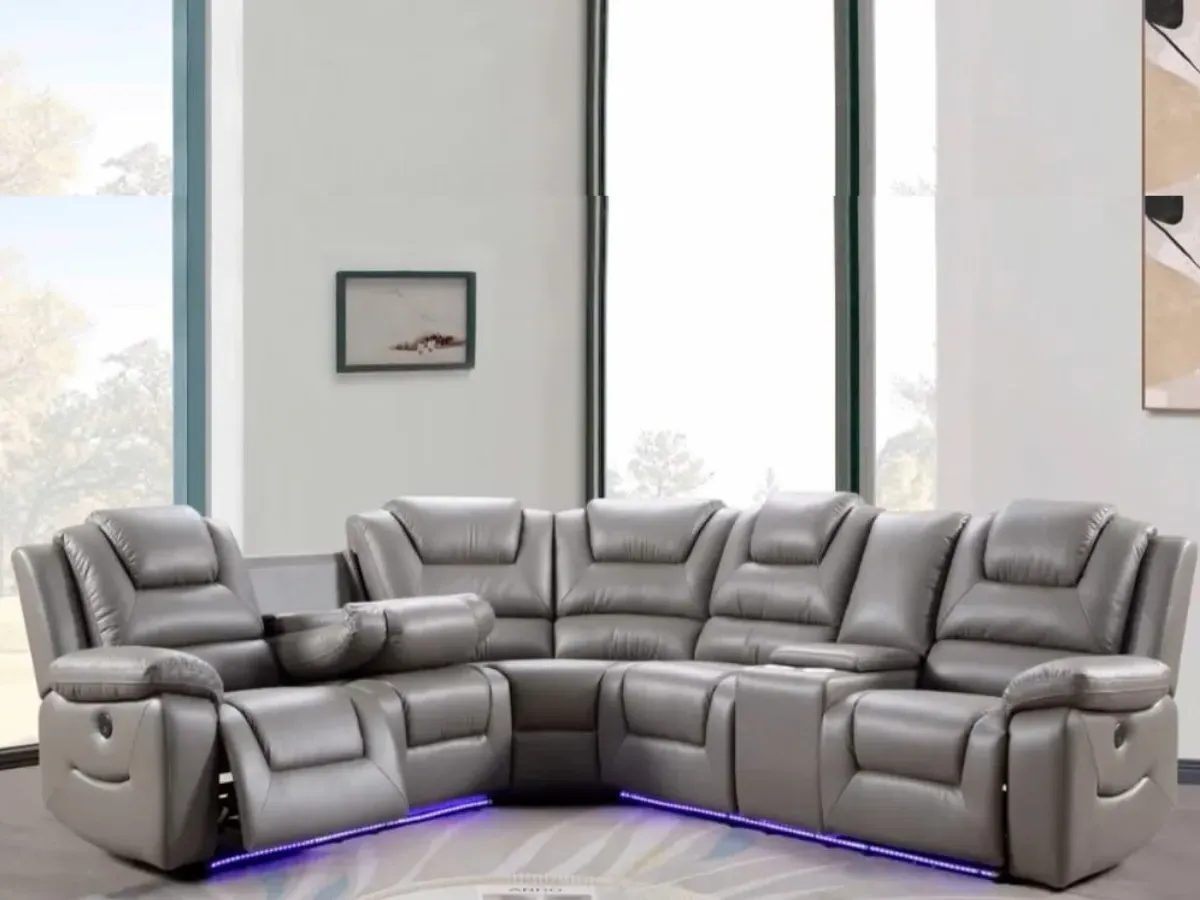 Corner Electric Recliner Sofa - Grey, Leather image